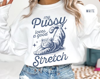 Raunchy Cat Crewneck, Inappropriate Sweatshirts for Women, Offensive Meme Sweater, Unhinged Funny Sweatshirt, Wife Gag Gift, Gen Z Oversized