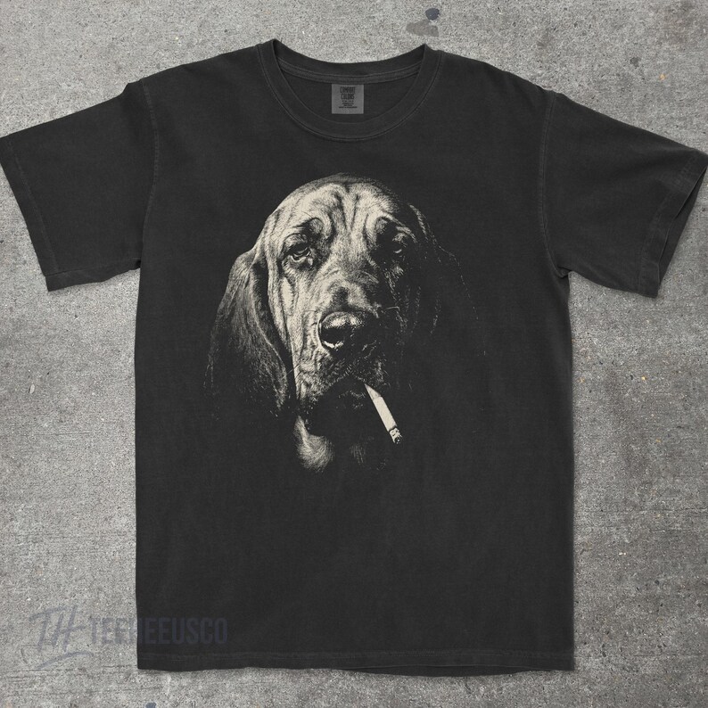 Bloodhound Smoking Shirt, Cursed Dog Meme Tee, Vintage Graphic Comfort Colors | Dark Humor, Unhinged Funny Dog Shirt, Deadpan Sad Dog Gift Black