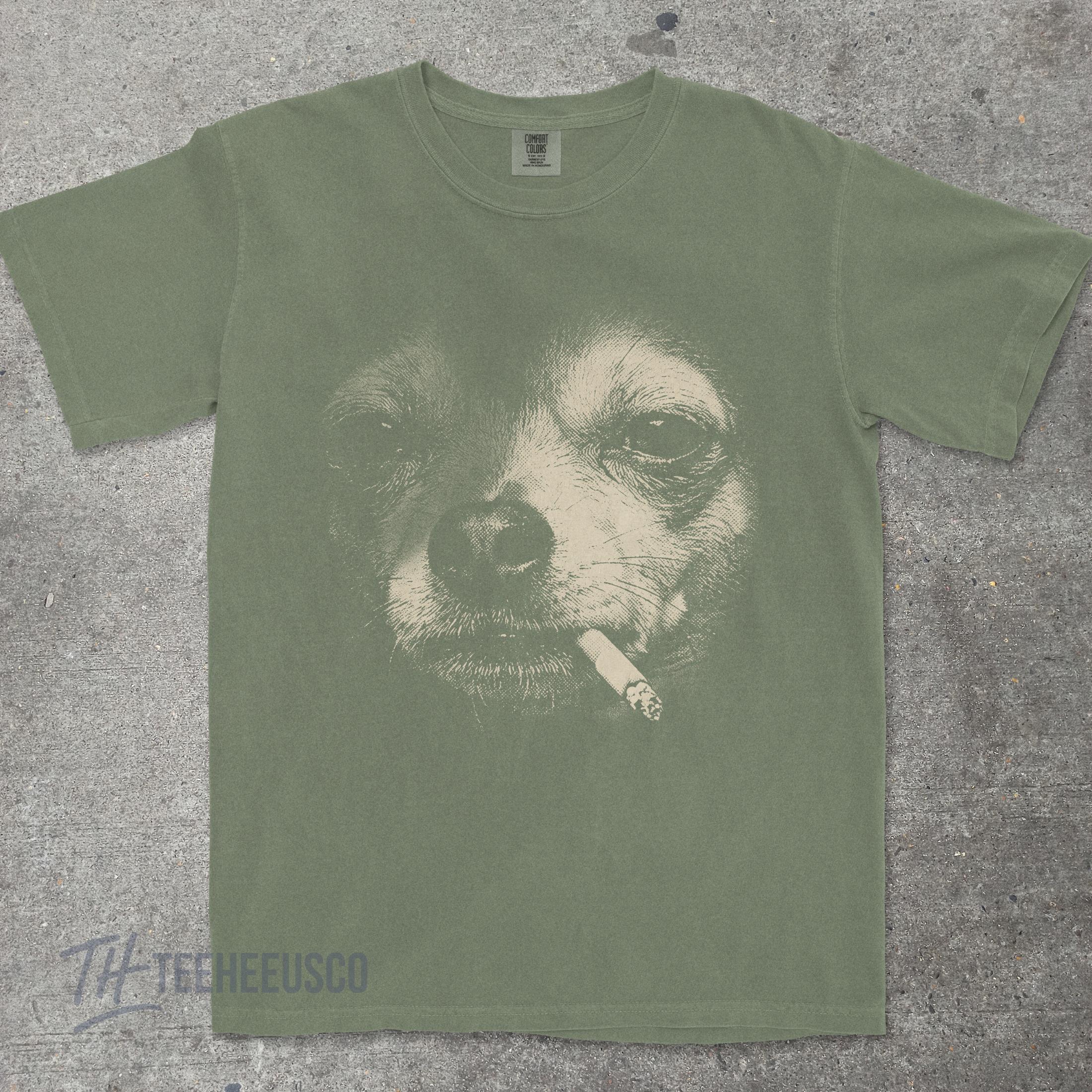 Smoking Chihuahua Shirt, Vintage Y2K Grunge Dog Graphic Tee, Funny 