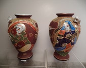 Pair of Satsuma Vases with High Relief Dragon Design