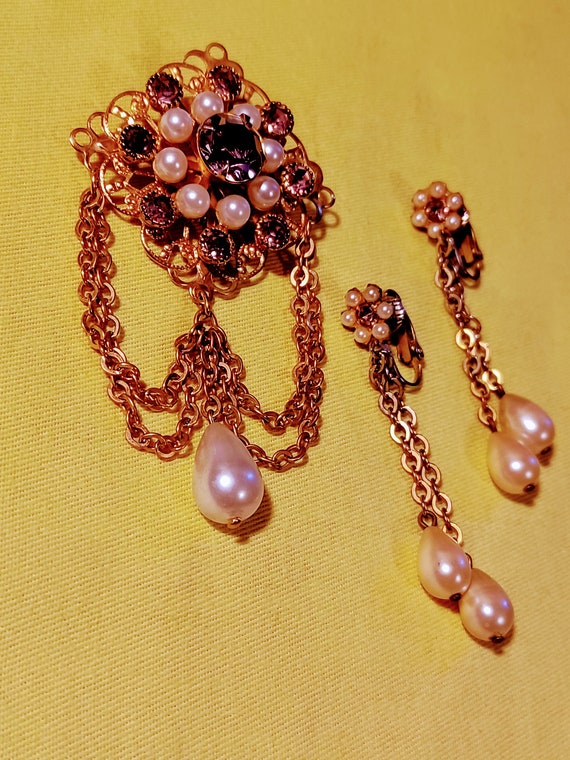 Faux Pearl and Purple Rhinestone Set - image 2