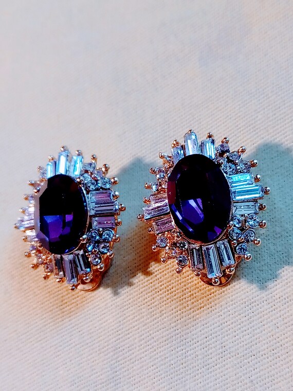 Purple and Clear Rhinestone Earrings - image 2