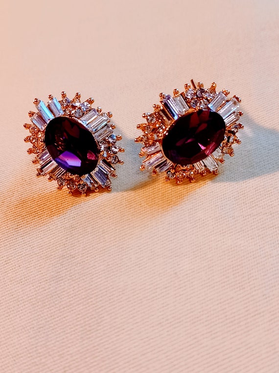 Purple and Clear Rhinestone Earrings - image 4
