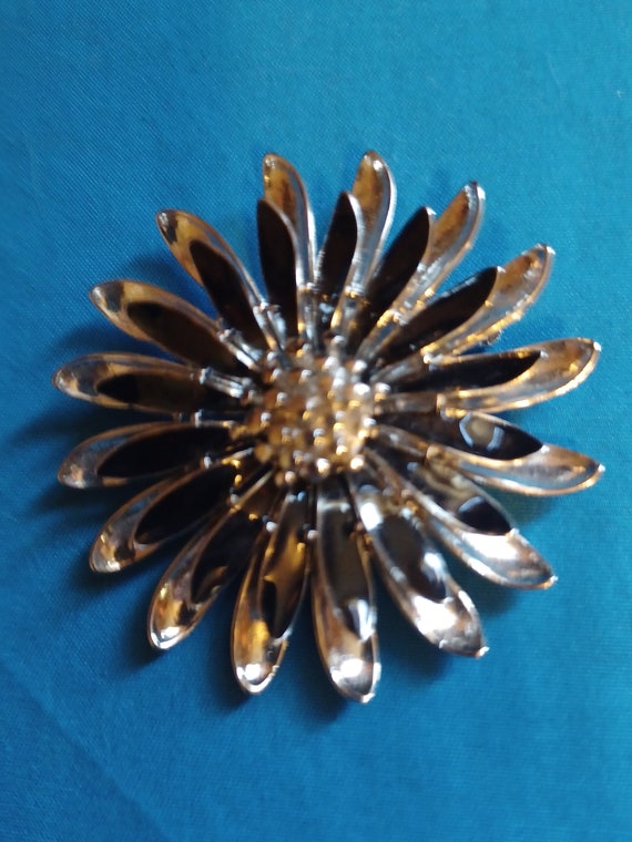 Black and Silver Flower Brooch