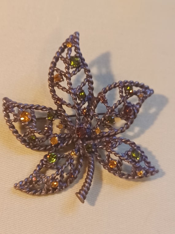 Avon "Rhinestone Accent Leaf" Brooch  2000