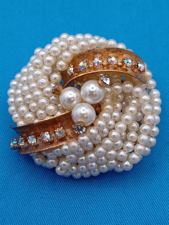 Faux Pearl and Rhinestones Brooch