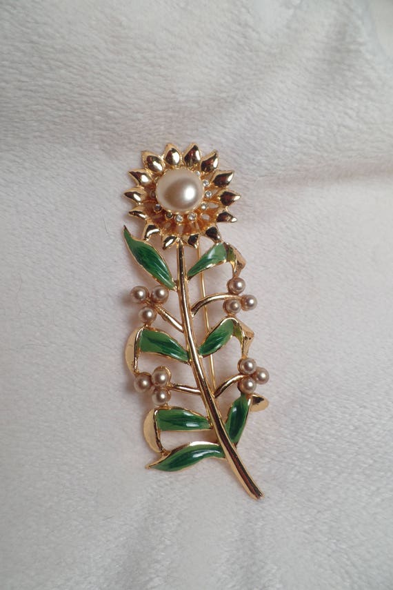 1940's Enameled Sunflower Brooch