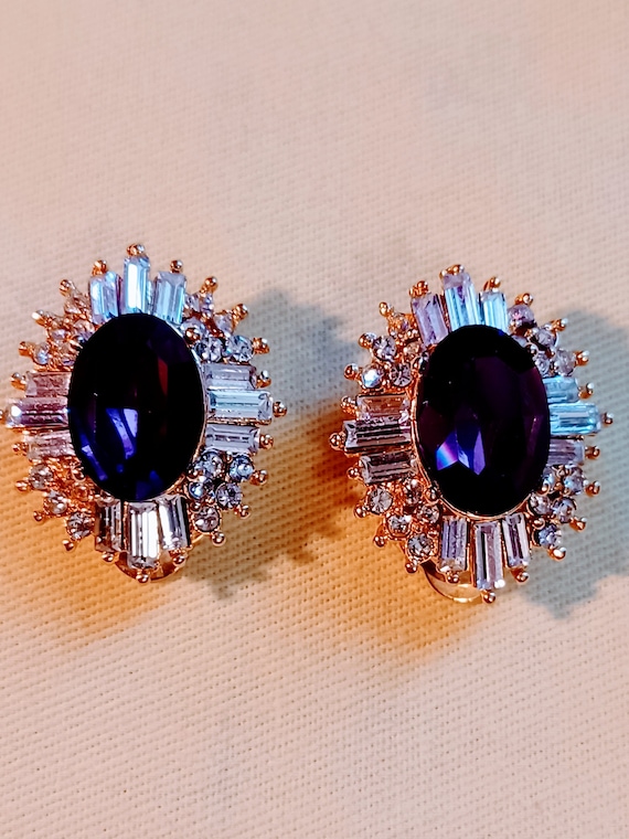 Purple and Clear Rhinestone Earrings