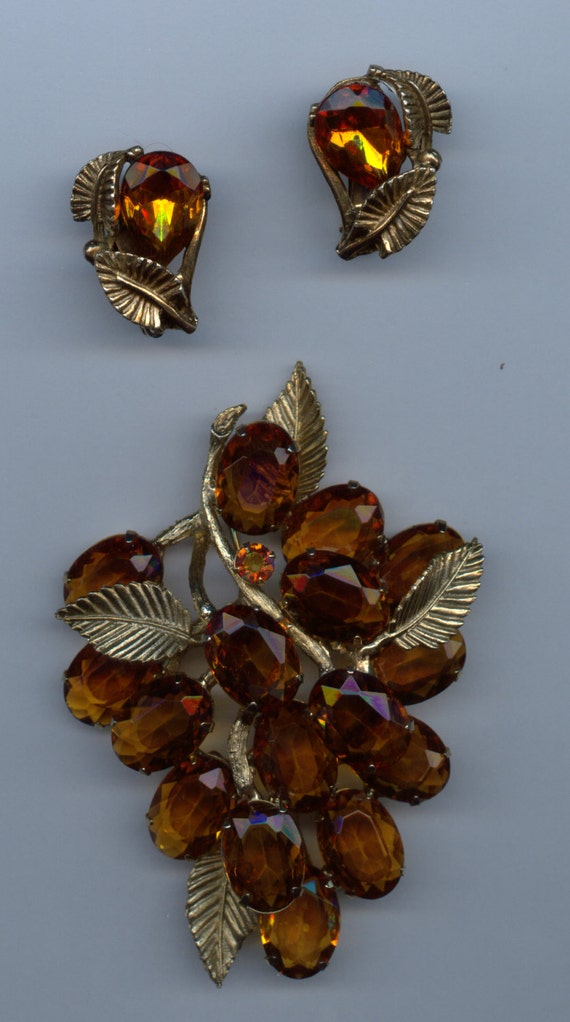 Large 1950's Brooch with Earrings-Grape Cluster De