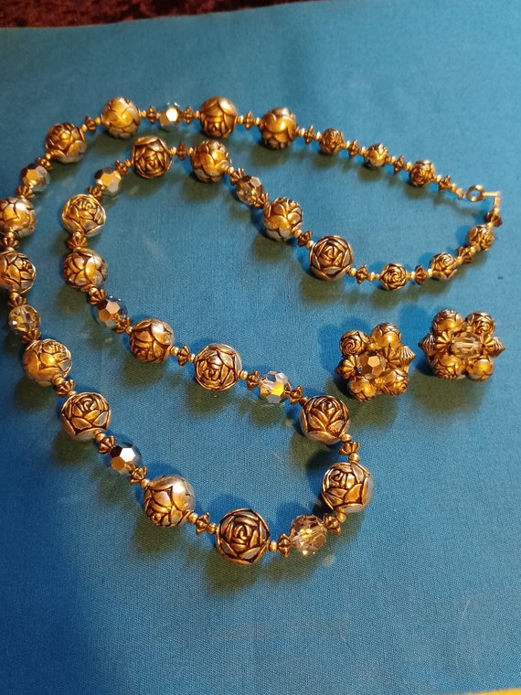 Floral and Crystal Bead Set-1950s