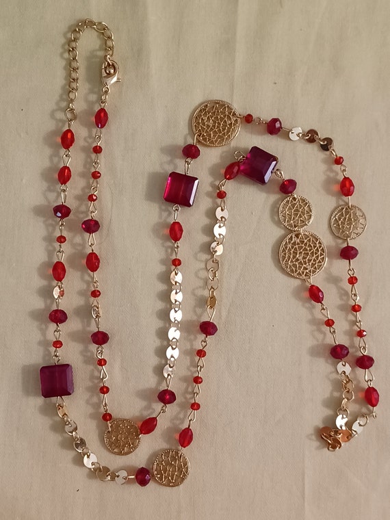 Gold-Tone and Red Beads Necklace