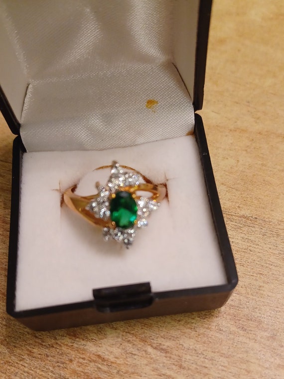 Synthetic Emerald and Cubic Zirconium Ring - image 1