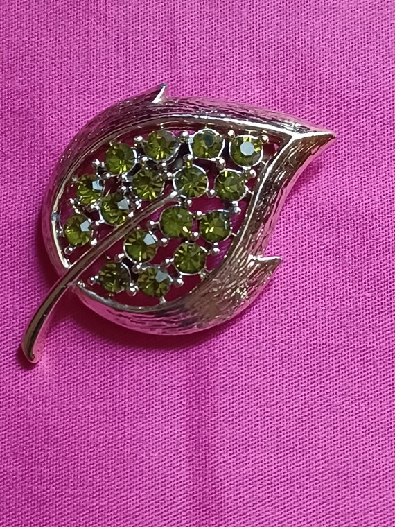 Leaf Brooch with Olive Green Stones