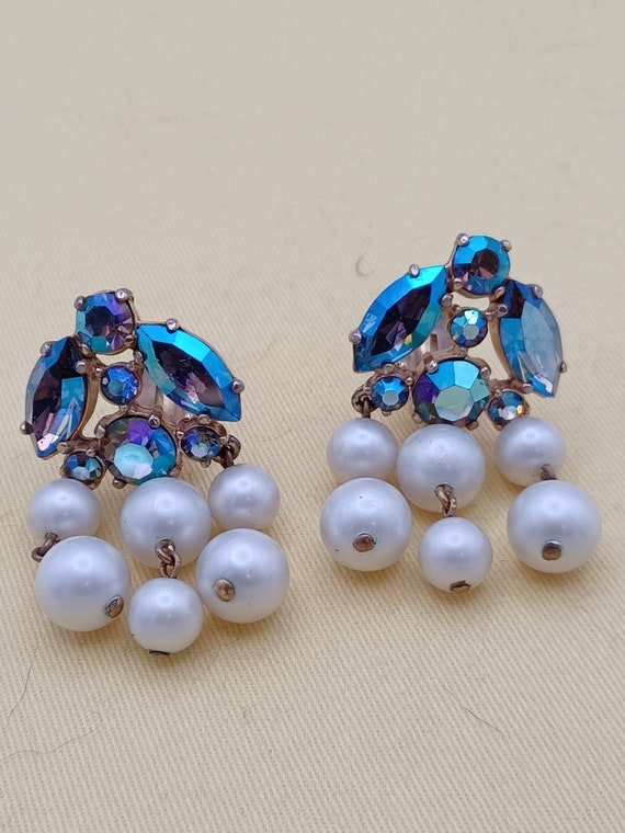 Faux Pearl and Aurora Borealis Earrings