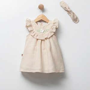 Frilly Robe Baby Dress Beige