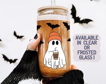 Ghostie Glass Tumbler | Ghosties with Coffee | Spooky Coffee Cup | Cute Halloween Cup | Spooky Glass Tumbler