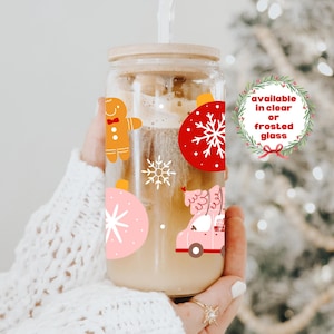 Pink Christmas Glass Tumbler | Ornaments and Gingerbread | Pinkmas Glass Cup | Cute Christmas Gift | Festive Glass Cup
