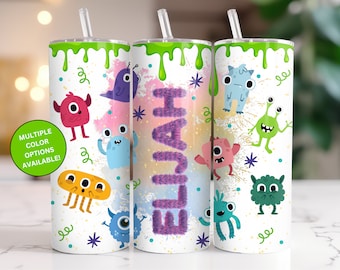 Personalized Kids Fuzzy Monster - 20oz Insulated Tumbler with Lid and Straw | Personalized Gift | Cute Monsters | Kids Monster Cup
