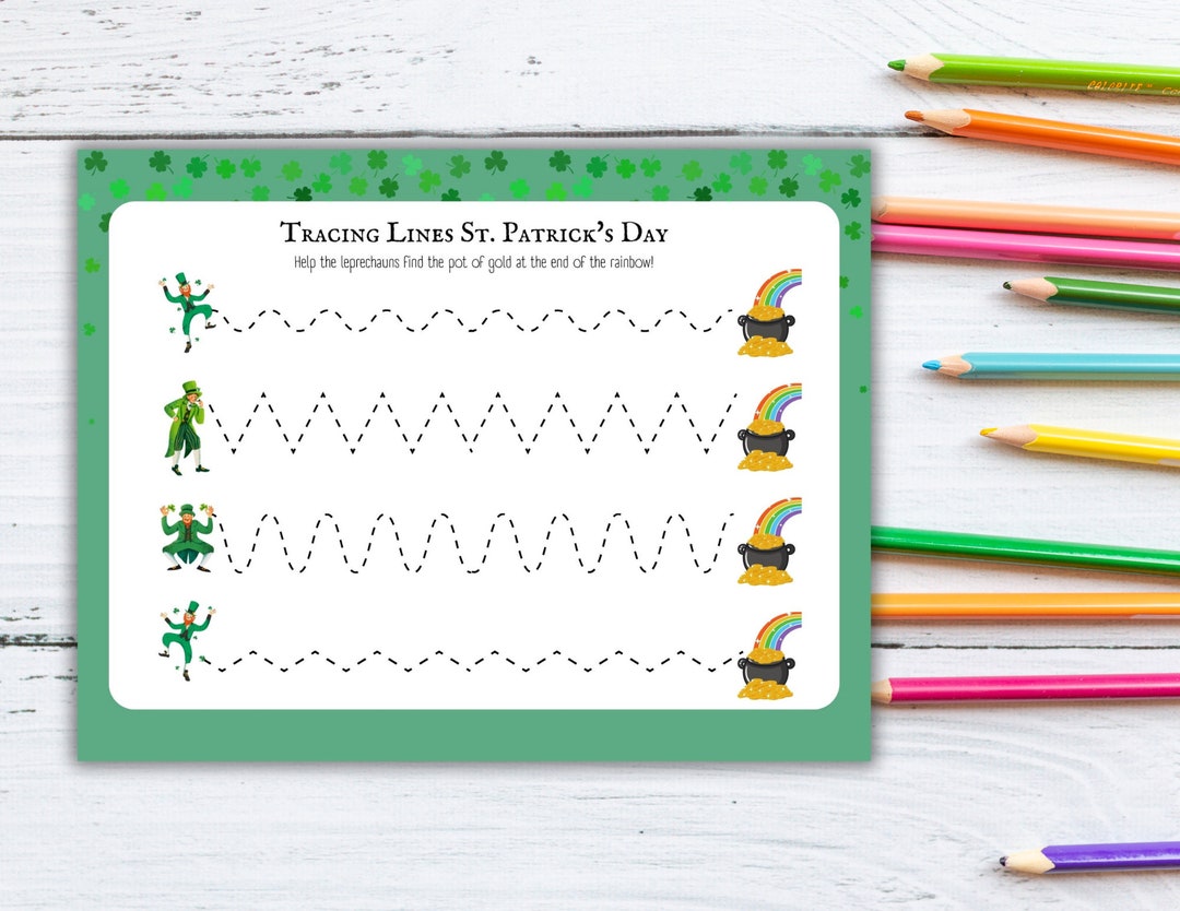 Kids Line Tracing Worksheet for Handwriting Practice St. Patricks Day ...