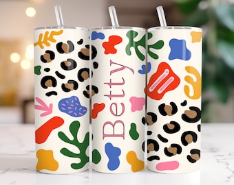 Personalized Leopard Print Tumbler - Colorful Abstract Design | Custom Name Tumbler| Leopard Print | Insulated Drinkware | Gifts for Her