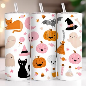 Girly Pink Halloween Tumbler | Cute Spooky Tumbler | 20oz Insulated Cup | Pink Ghosts & Pumpkins | Halloween Aesthetic Gift