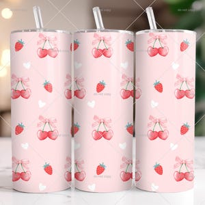 Pink Tumbler Wrap PNG | Cherries Tumbler Wrap PNG  | Strawberry Tumbler Wrap PNG | Coquette Tumbler Wrap | 20oz Tumbler Wrap png