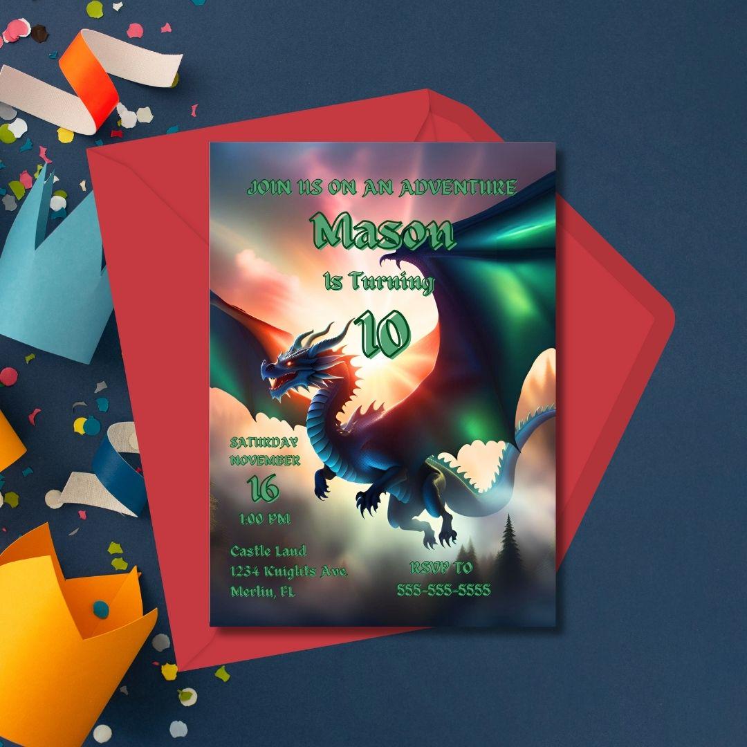 Editable Dragon Birthday Invitation, Boy Birthday Invitation, Canva ...