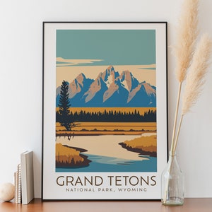 Grand Teton National Park Poster, Vektor-Illustration, Retro Reiseplakat, Wyoming-Szene, Wand-Kunst-Dekor