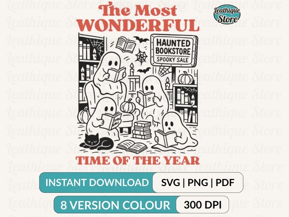 Haunted Bookstore Halloween PNG, Retro Spooky Bookish Halloween Book lover Boo Ghost Read Book SVG PNG Shirt Sticker Mug Sublimation Designs