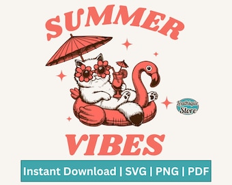 Cat Summer Vibes Shirt PNG SVG Trending Summer Vacation Funny Beach Shirt PNG Summer Retro Funny Cat Lover Shirt Svg Png Sublimation Designs