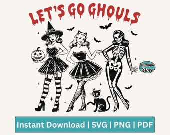 Lets Go Ghouls Svg Png, Spooky Mama seizoen Halloween esthetiek sarcastisch Trending Vintage Retro Witchy SVG PNG T-shirt sublimatie ontwerp