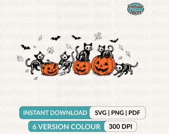Black Cat Pumpkin PNG SVG, Funny Ghost Cat Halloween-shirt, retro herfst/herfst, schattig griezelig skelet kattenliefhebber cadeau, sublimatie ontwerp