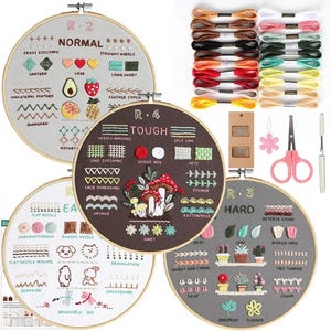Set di 4 kit per ricamo per principianti: impara a ricamare con 38 punti, kit di campionario facile per adulti e ragazzi, idea regalo fai da te.