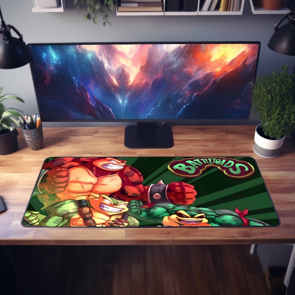 Battle Toads Desk Mat - Green Background Mouse Pad - Gaming Decor - Retro Workspace Accessories