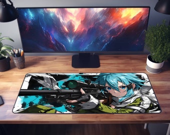 Alfombrilla de escritorio de Sword Art Online Sinon: alfombrilla de ratón para juegos de anime