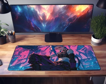 Arcane Jinx Graffiti Schreibtischmatte: League of Legends Gaming Mauspad