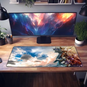 Alfombrilla de ratón para videojuegos, personajes de Final Fantasy Tactics, cielo azul - Accesorio para videojuegos, decoración de oficina, regalo para gamers, alfombrilla para ordenador