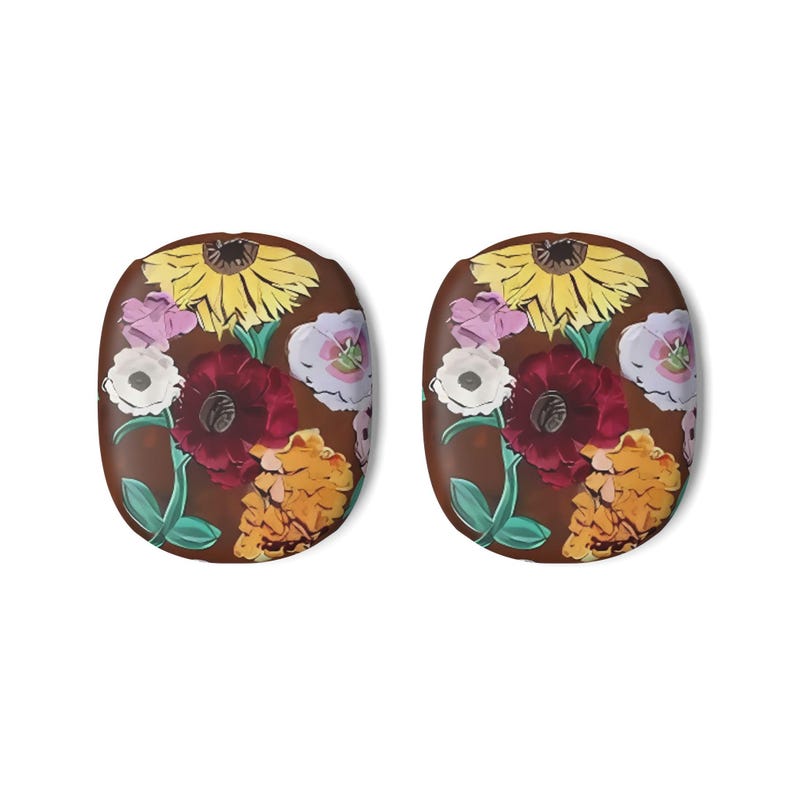 matte airpod max protective cases with floral design showing the surprise piano flowers from taylors eras