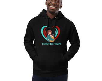 Heart to Heart Premium Eco Hoodie, Organic Cotton Hoodie, Recycled Polyester Sweatshirt, Unisex Comfortable Fit Hoodie, Brushed Hoodie