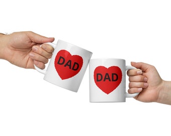 Love Dad weiß glänzende Tasse | Robuste Keramik, mikrowellen- und spülmaschinenfest, Geschenk zum Vatertag, elegante Getränketasse, trendige Kaffeetasse,