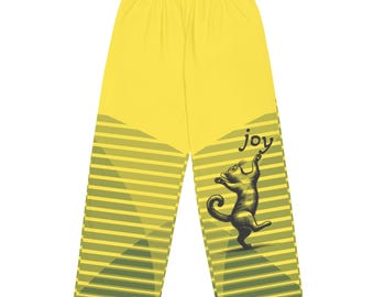 Joyful Dancing Cat Yellow Wide Leg Pants – Whimsical Loungewear Gift for Adults