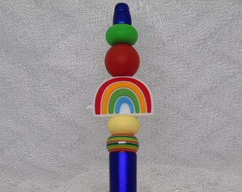 Rainbow Blue Beaded Pen, Pride Gift, Fun Pens