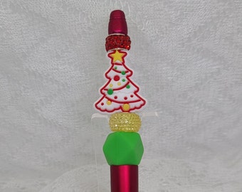 Red Christmas Tree Beaded Pen