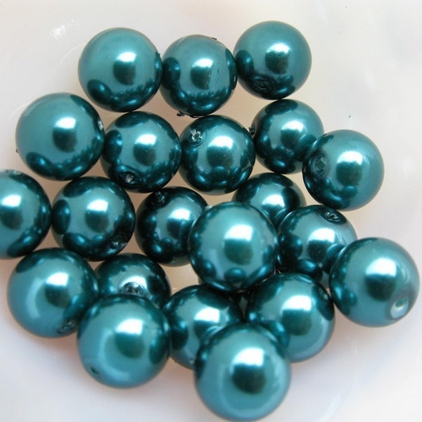 Round Glass Pearls - Turquoise - 10mm - Pkg 22