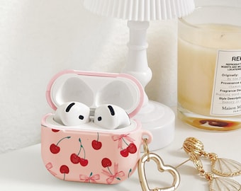 Cherry Bow AirPods Case, Coquette Aesthetic Cover, Heart Keychain