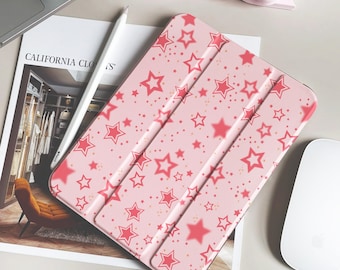 Pink Star iPad Case with Apple Pencil Holder for iPad 10 9 8 7, iPad Air 6 5 4, iPad Pro 11" M4 M2, Cute iPad Cover