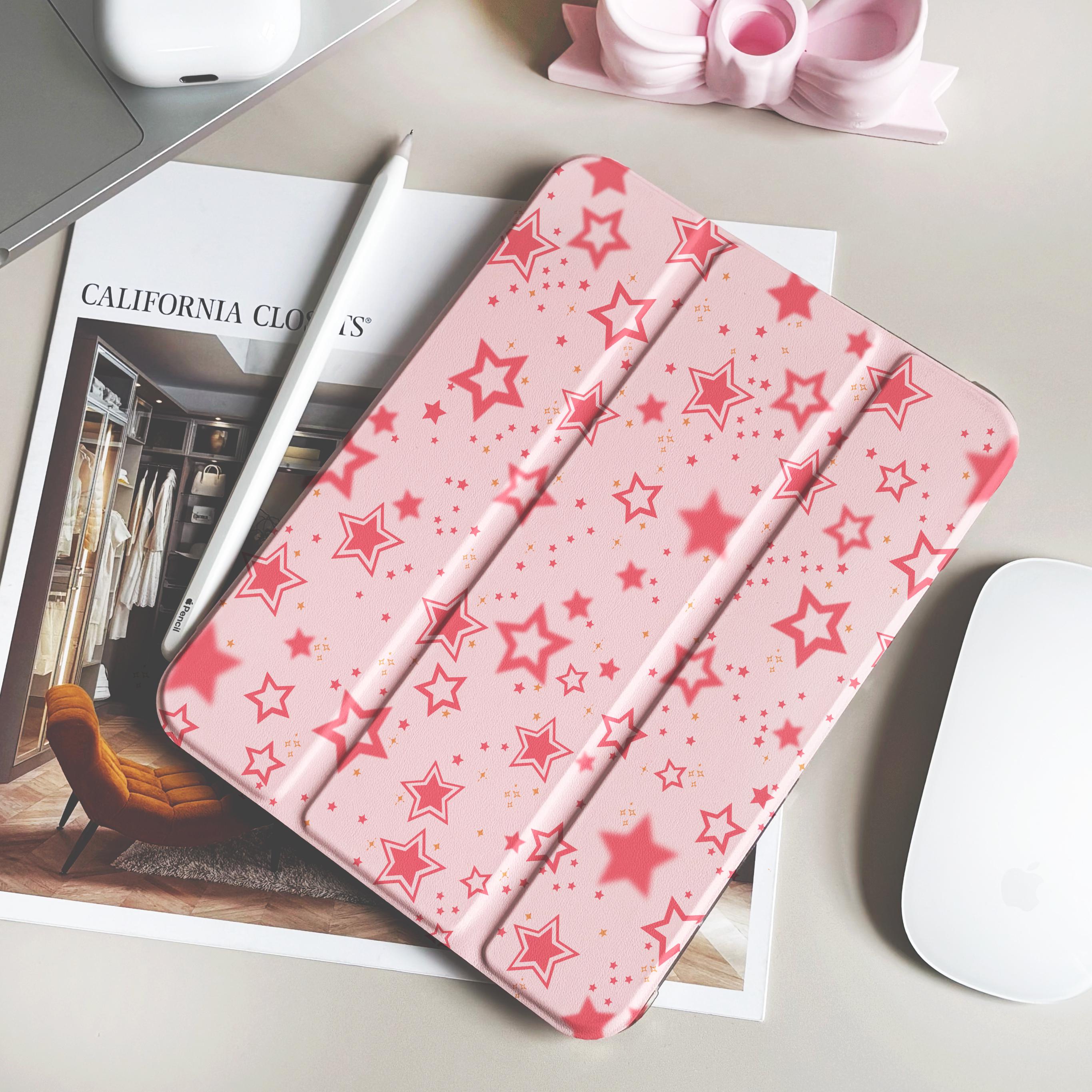Pink Star iPad Case With Apple Pencil Holder for iPad 10 9 8 7