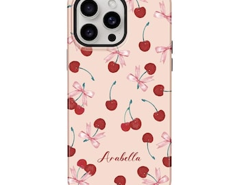 Custom Coquette Cherry iPhone Case: Personalized Name, Glossy Finish