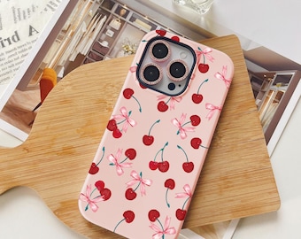 Coquette Cherry Bow iPhone Case, Protective MagSafe Phone Cover