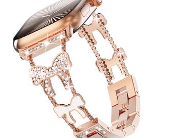 Diamond Bowknot Apple Watch Band: Diamond Stainless Steel iWatch Strap